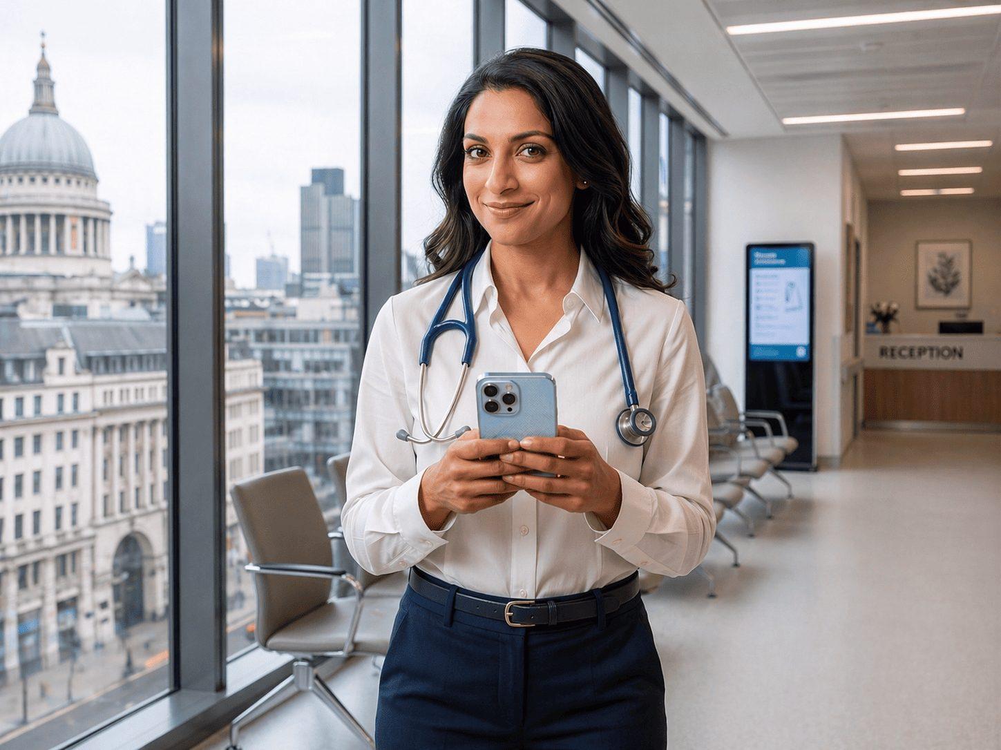 Female Doctor using phone
